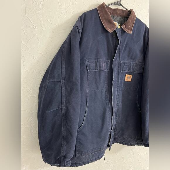 Vintage Carhartt Chore Jacket Navy Blue Mens Size XXL C26 MDT Distressed Rare - Picture 3 of 11